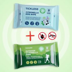   Gazdi csomag: 1 db Tickless® Outdoor Citronella Törlőkendő + 1 db Citronella Törlőkendő Kutyáknak