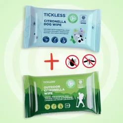   Pet Parent Bundle: 1 Pack of Tickless® Outdoor Citronella Wipes + 1 Pack of Citronella Wipes for Dogs
