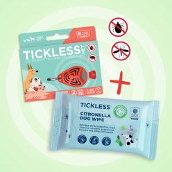   Tickless Pet akciós csomag (1 db Citronella Törlőkendő kutyáknak + 1 db Tickless Pet narancssárga)